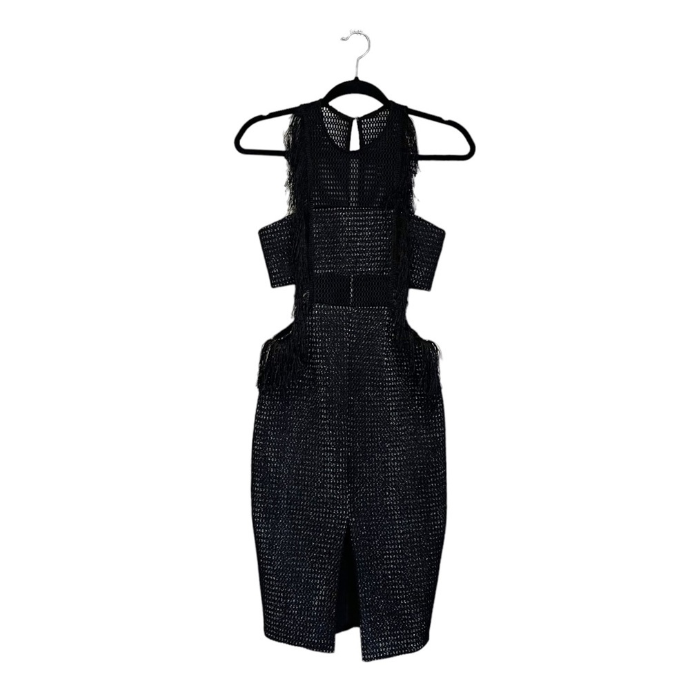 Sistaress Black Silver Metallic Fringe Cut Out Night Out Mini Dress Medium
